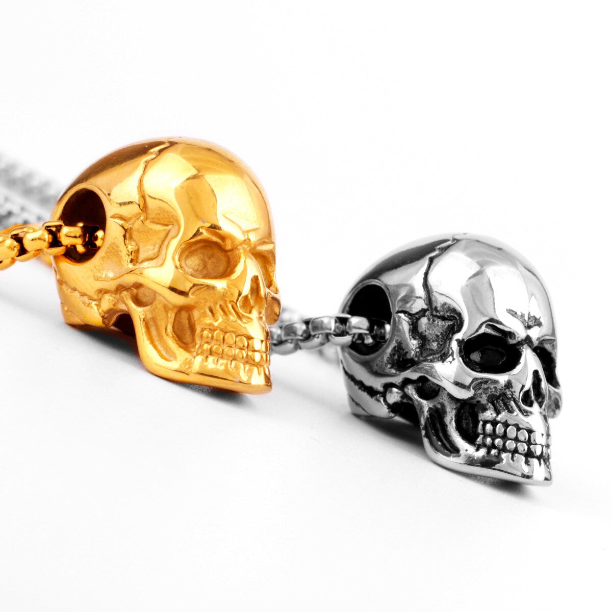 14k Gold Black Hematite over Solid No Fade Stainless Steel Skull Street Wear Pendant