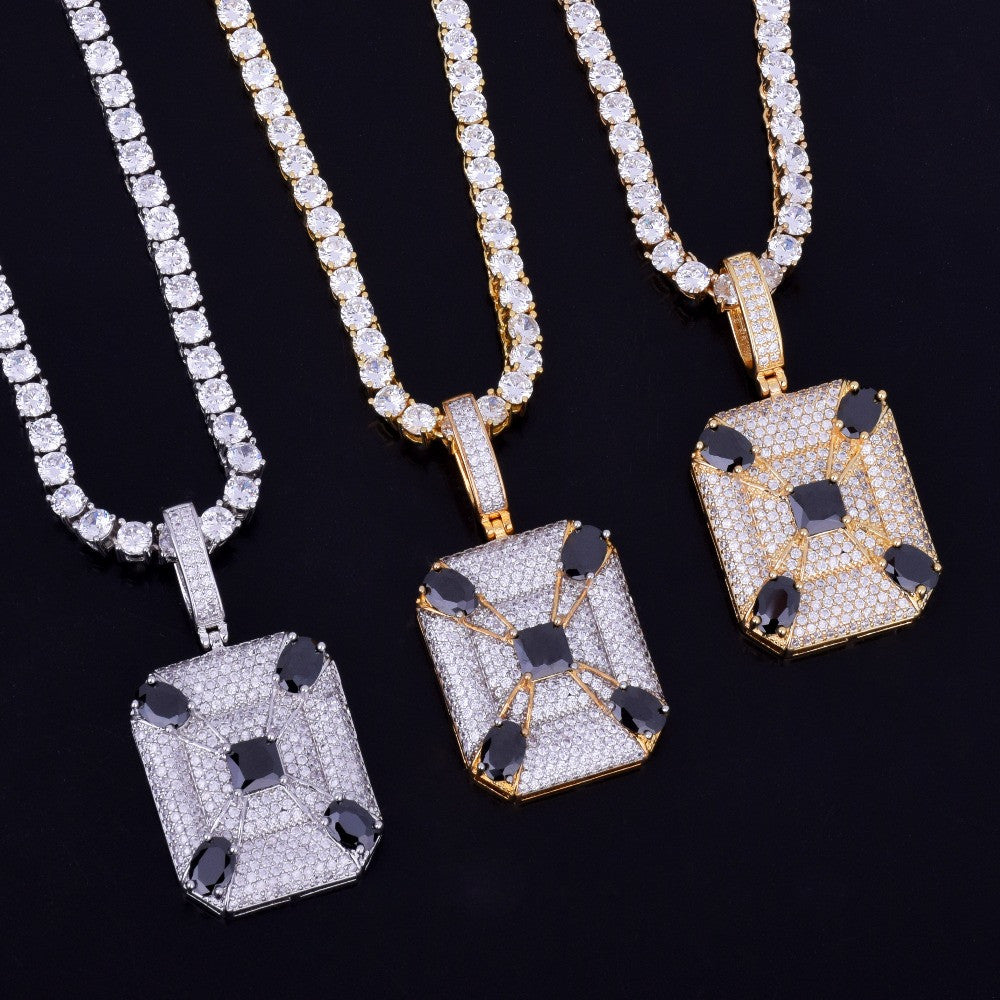 Black Solitaire Square Center Stone Unique Custom Designer Hip Hop Pendant 