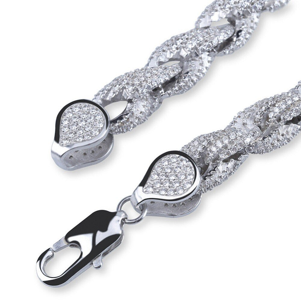 Bling Flooded Ice AAA Micro Pave 8mm Rope Link Hip Hop 14k Gold Silver Chain Bracelet