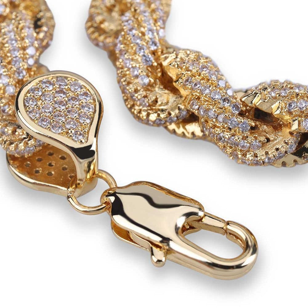 Bling Flooded Ice AAA Micro Pave 8mm Rope Link Hip Hop 14k Gold Silver Chain Bracelet