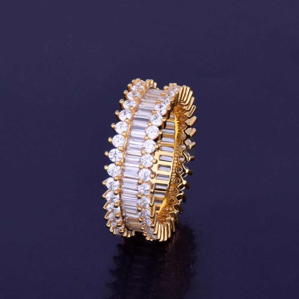 18k Gold Micro Pave Set Iced Out Baguette Stone Ring