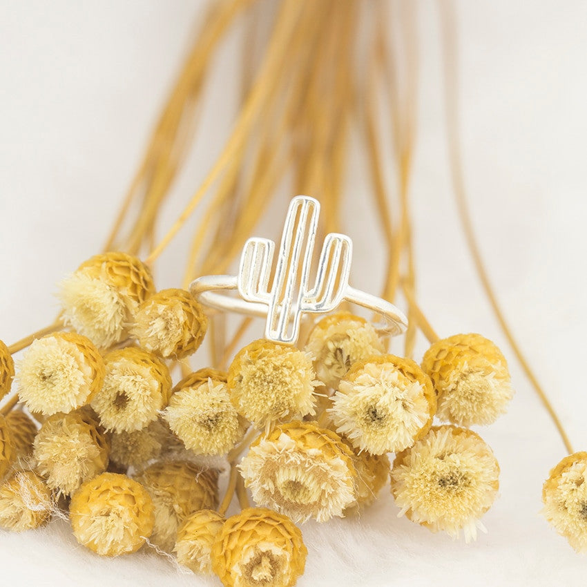 Ladies Adjustable 14k Gold 925 Silver Bohemia Cactus Ring