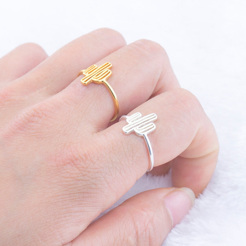 Ladies Adjustable 14k Gold 925 Silver Bohemia Cactus Ring
