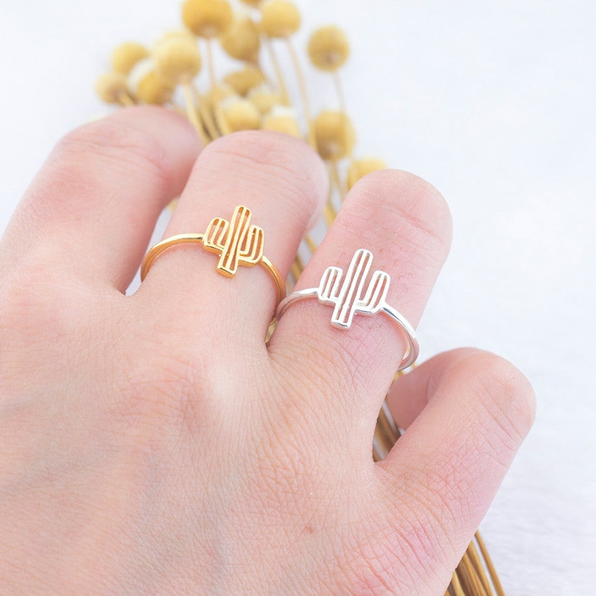 Ladies Adjustable 14k Gold 925 Silver Bohemia Cactus Ring