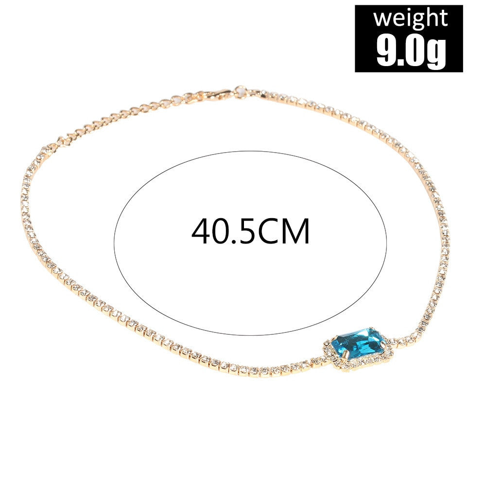 Ladies Exquisite Sexy Boho Square Crystal Gold Clavicle Choker Chain Necklace