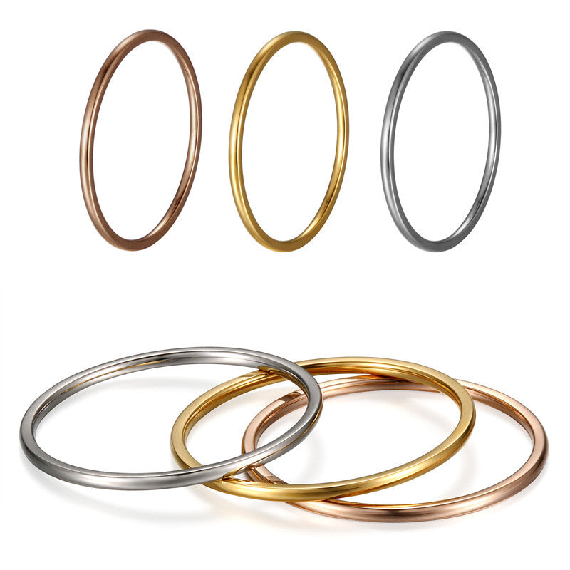 Ladies 1mm Thin Stainless Steel Rose Silver Gold 3 Piece Rings
