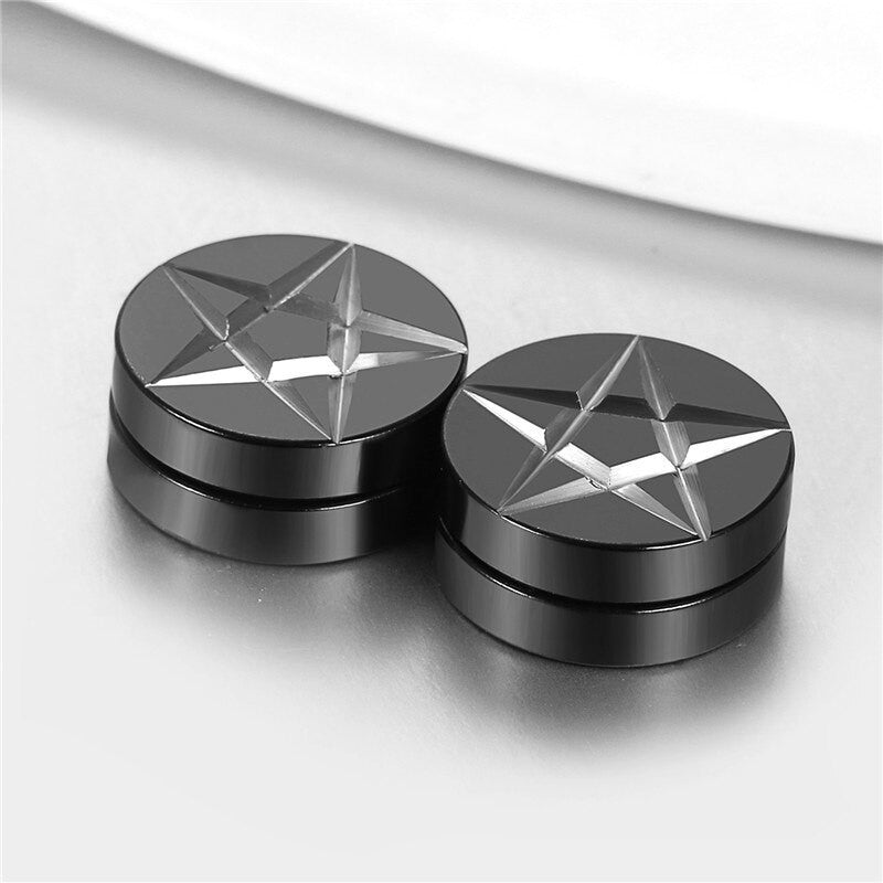 12mm 5 Point Pentagram Star Magnetic Stainless Steel Earrings