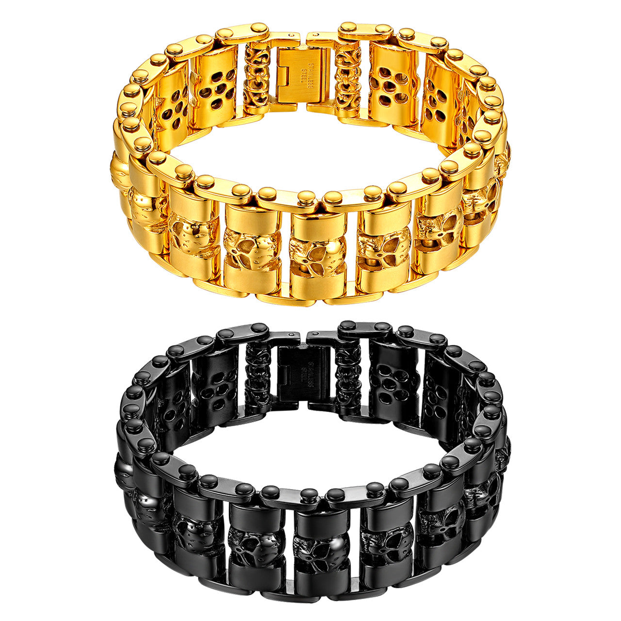 Mens No Fade Stainless Steel Thick Skull Biker Boy Bracelets
