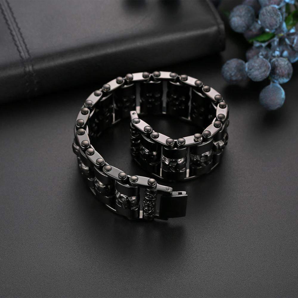 Mens No Fade Stainless Steel Thick Skull Biker Boy Bracelets