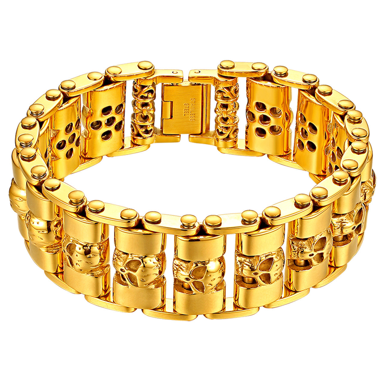 Mens No Fade Stainless Steel Thick Skull Biker Boy Bracelets