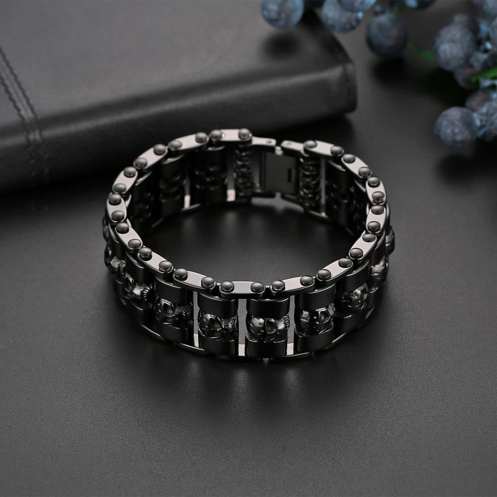 Mens No Fade Stainless Steel Thick Skull Biker Boy Bracelets