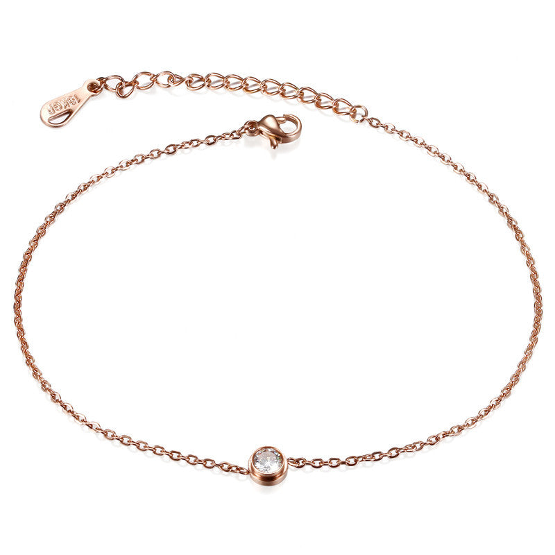Ladies No Fade Stainless Steel Butterfly Rose Circle Stone Anklet Ankle Bracelet
