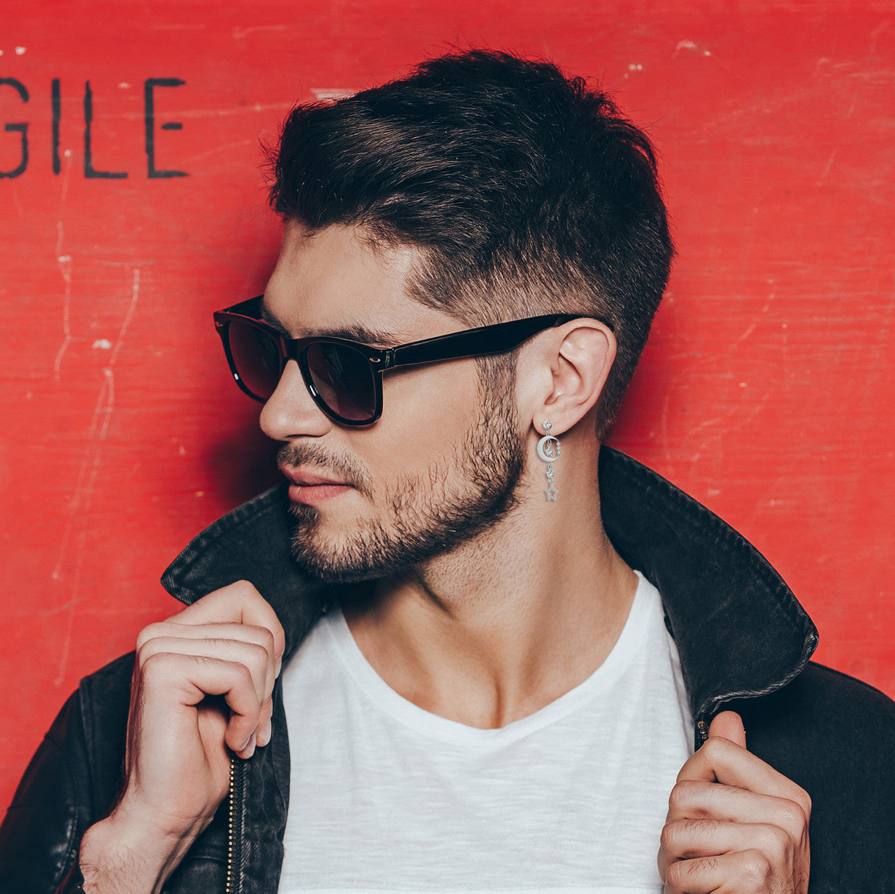 Stainless Steel Moon Star Dangling 14k Gold Silver Bling Earrings