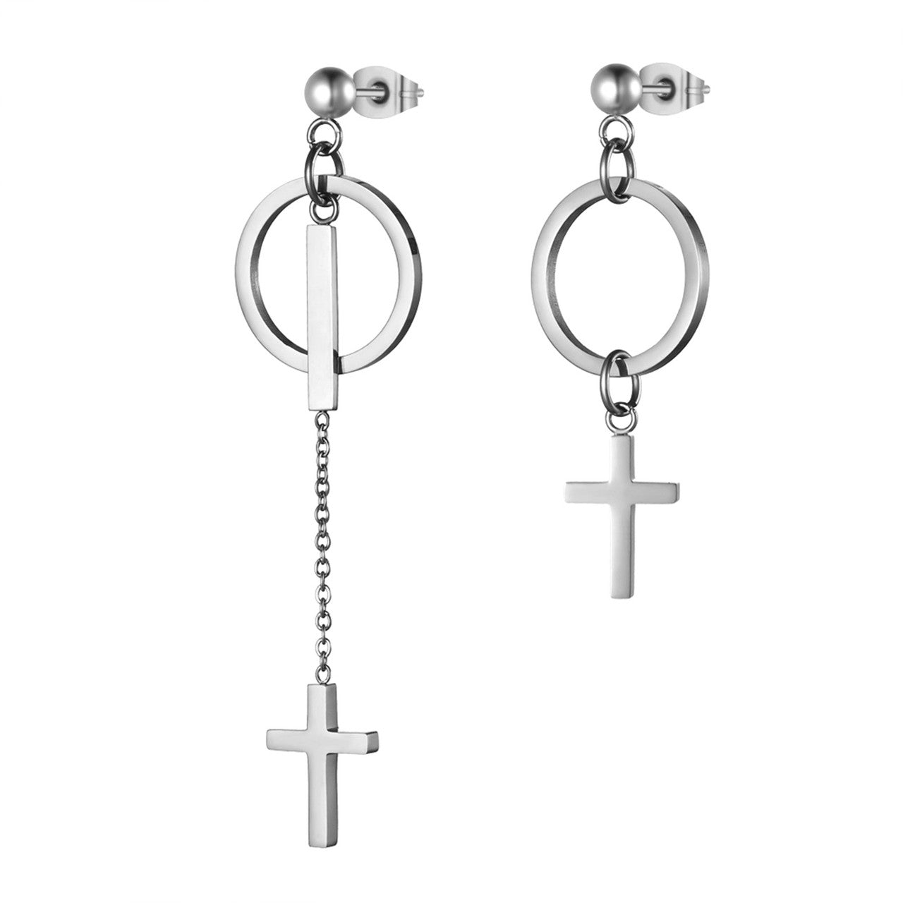 Ladies No Fade Stainless Steel Cross Circle Dangling Earrings
