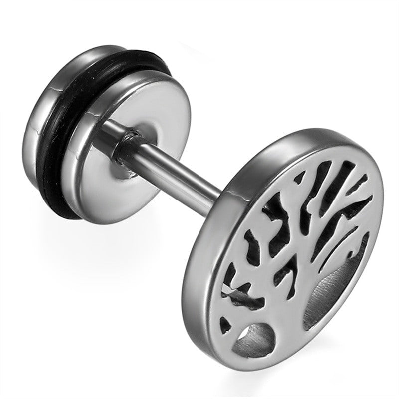 Solid Stainless Steel Round Stud Tree Of Life Bling Stud Earrings