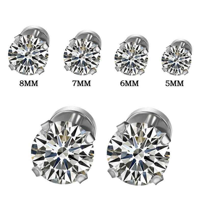 5mm -8mm CZ Stud Solid No Tarnish Stainless Steel Bling Bling Earrings