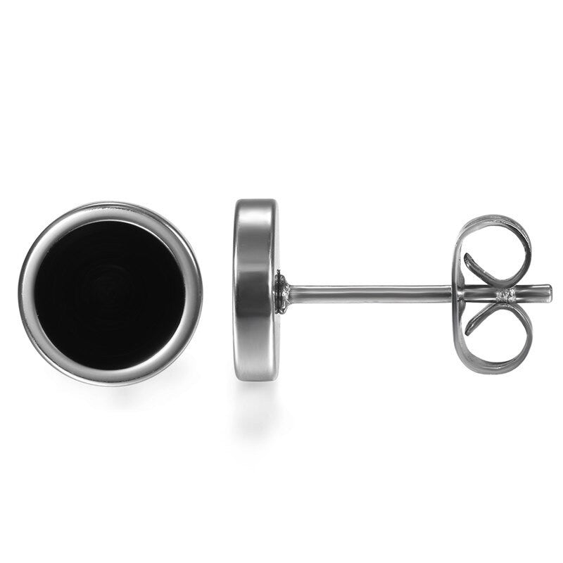 6mm - 12mm Stainless Steel Black Hole Oil Drip Round Shaped Butterfly Clasp Earrings