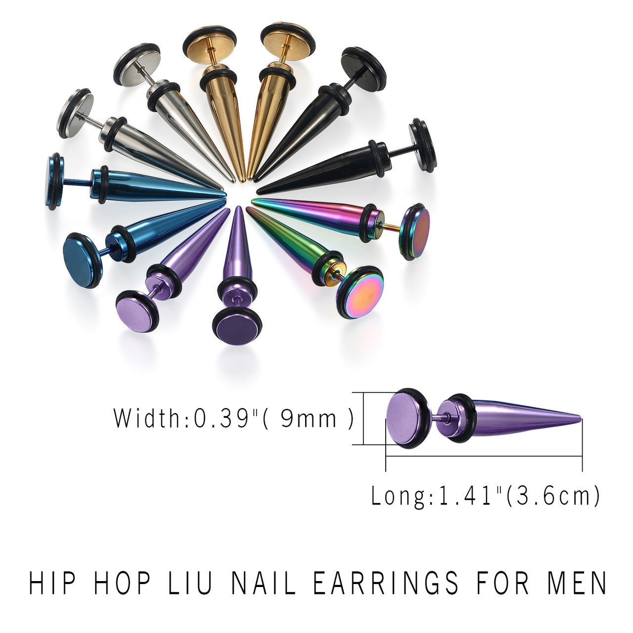 6 Pair Mixed Color No Fade Stainless Steel Illusion Ear Plug Street Wear Earrings