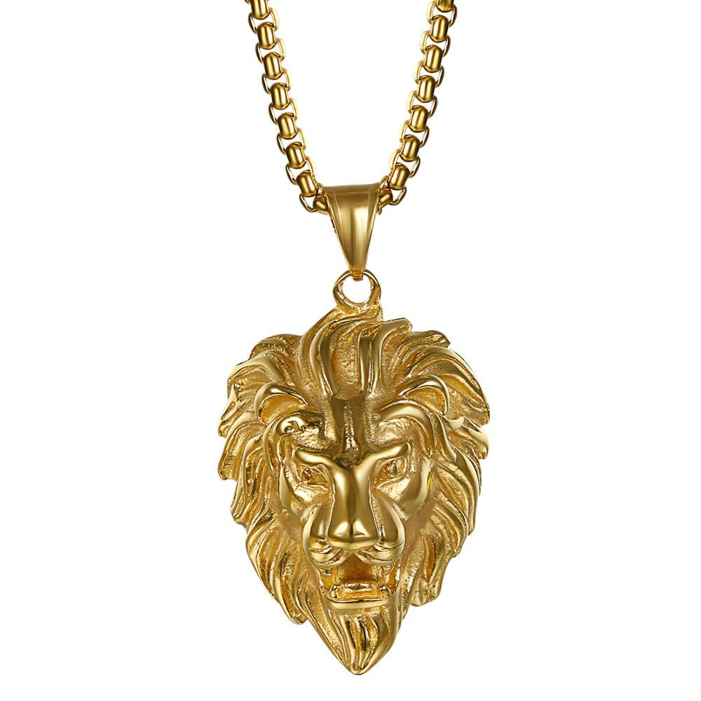 Stainless Steel Lion Of Judah Black Gold Pendant Chain Necklace