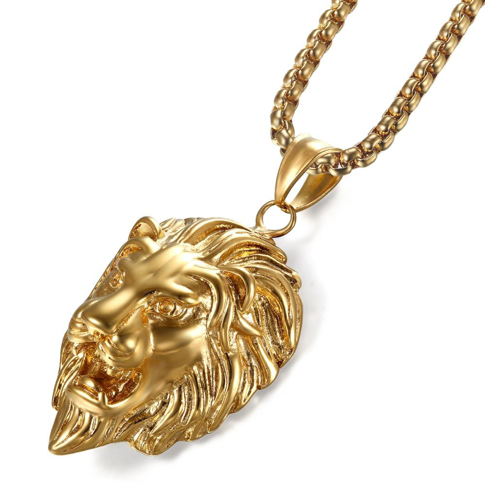 Stainless Steel Lion Of Judah Black Gold Pendant Chain Necklace
