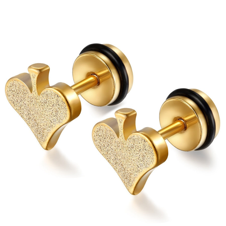 Ace Of Spades Heart Silver Black Gold Stainless Steel Poker Street Wear Earrings
