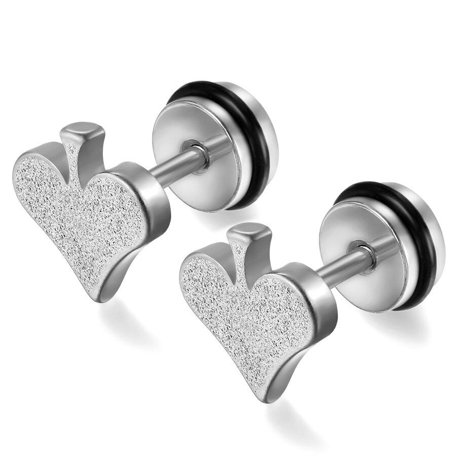 Ace Of Spades Heart Silver Black Gold Stainless Steel Poker Street Wear Earrings