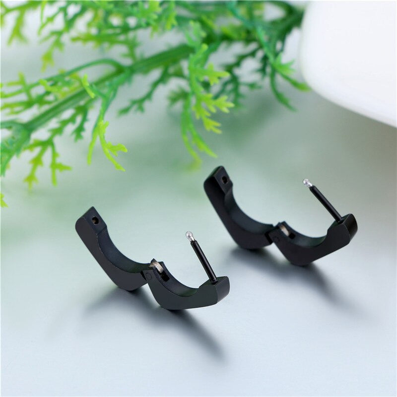 Simple Square Unisex Gold Silver Black over Stainless Steel Huggie Style Hoop Earrings