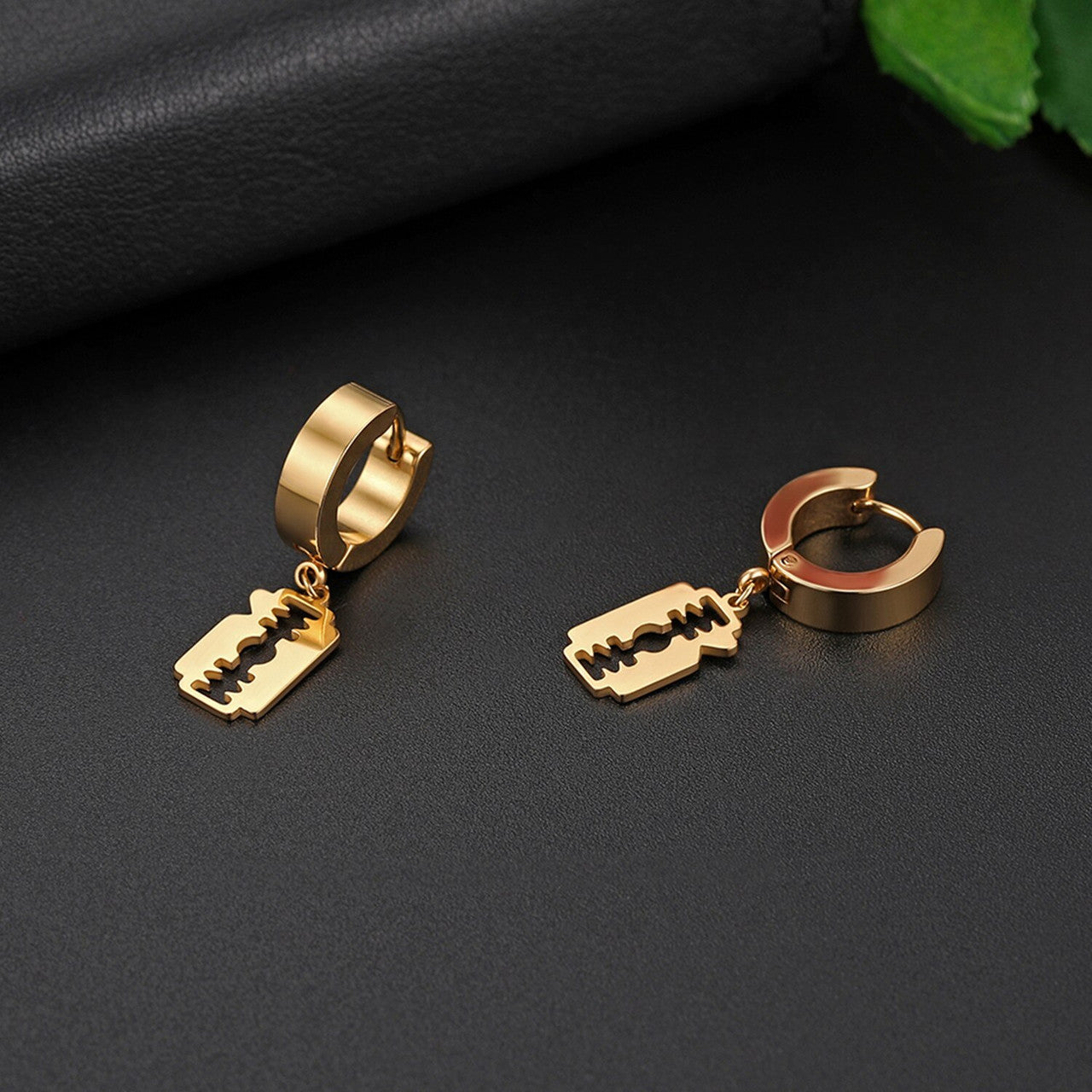 Stainless Steel Street Wear Huggie Razor Blade Hip Hop Earrings