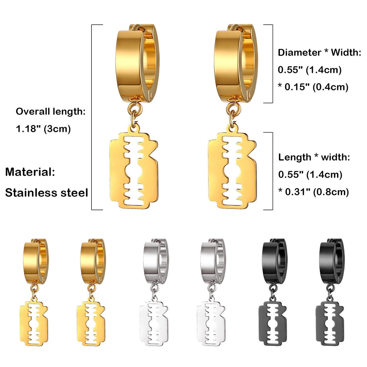 Stainless Steel Street Wear Huggie Razor Blade Hip Hop Earrings