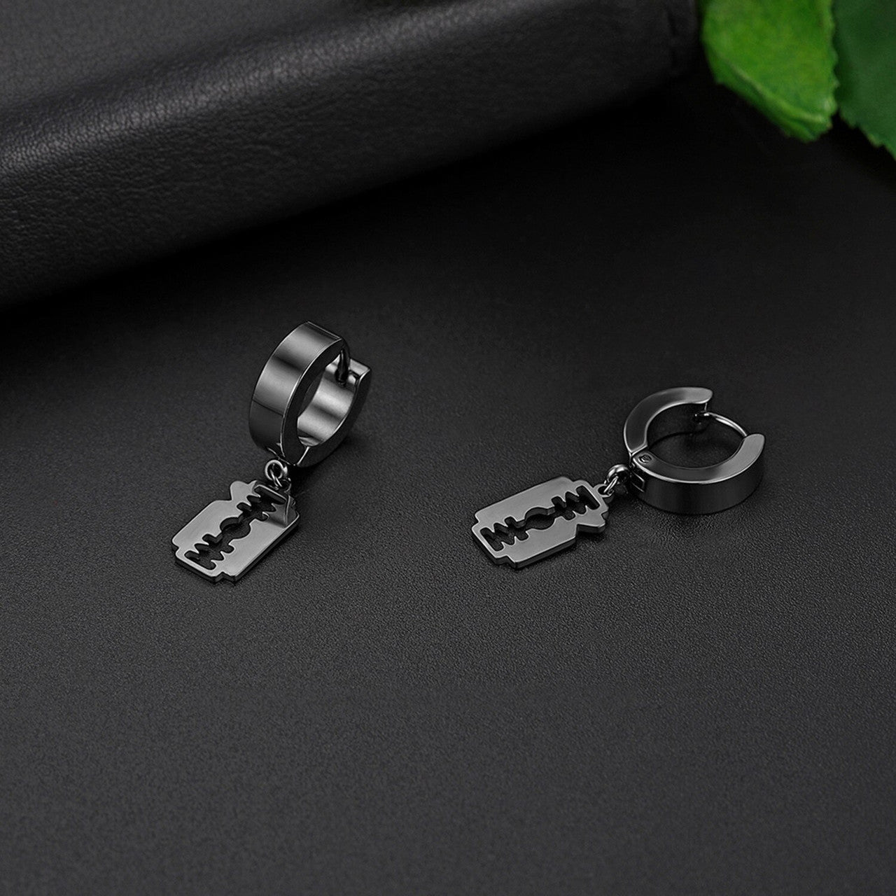 Stainless Steel Street Wear Huggie Razor Blade Hip Hop Earrings
