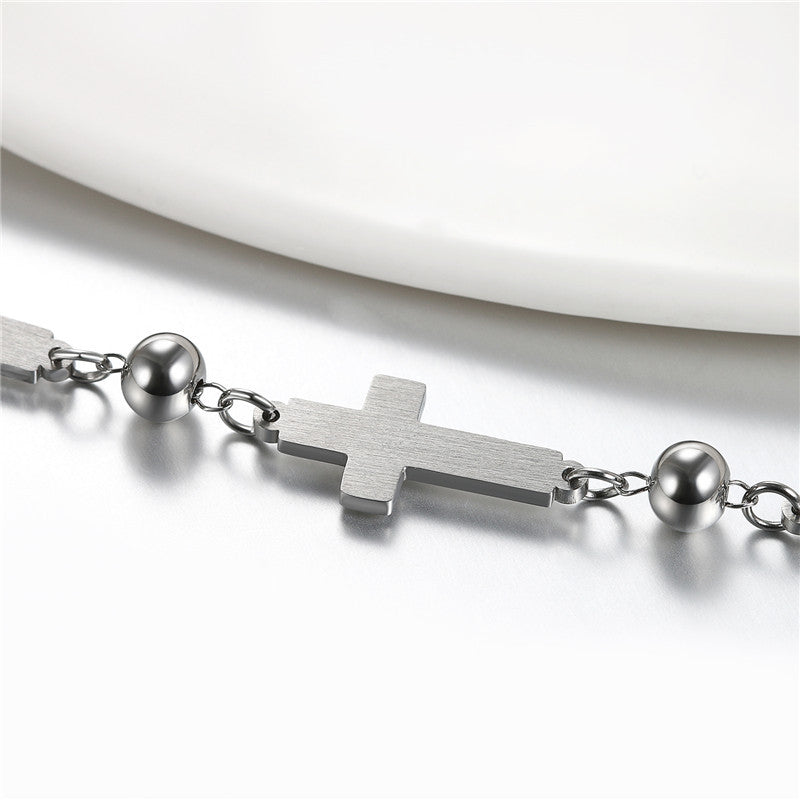 Mens No Fade Stainless Steel Lords Prayer Cross Bracelets