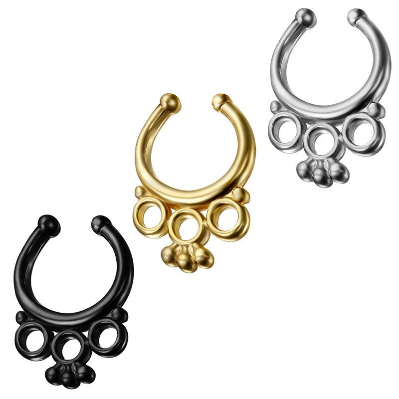 Stainless Steel No Piercing  Nose Ring Designer Bull Earrings
