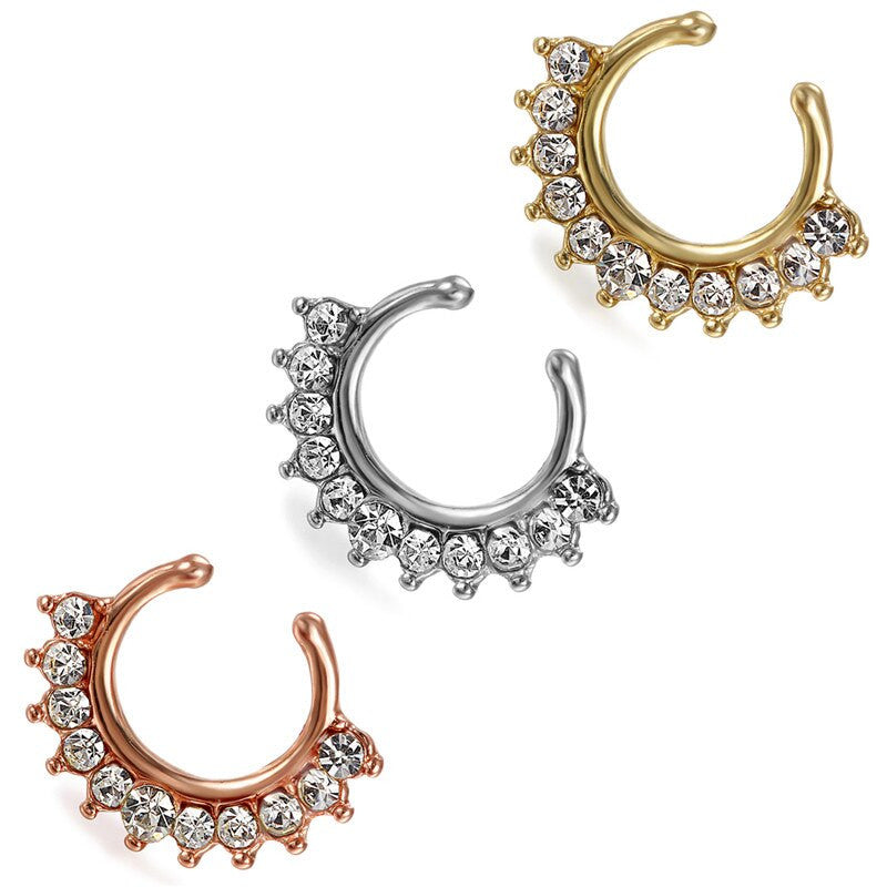 No Fade Gold Silver Rose Gold Stainless Steel CZ Diamond No Piercing Nose Rings