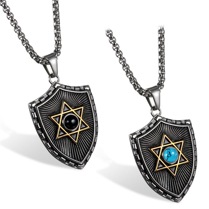 Mystical 6 Pointed Star Hexagram Crystal Shield Stainless Steel Pendant Chain Necklace