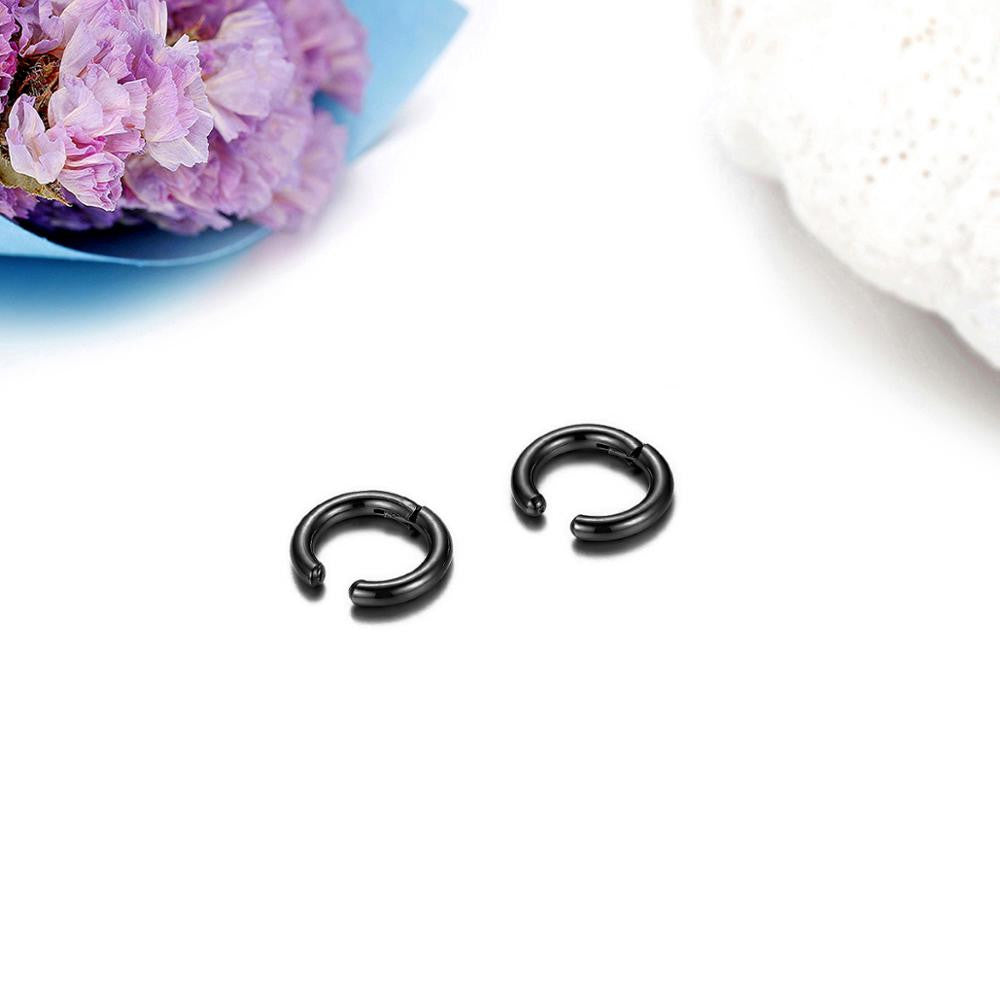 Non Piercing Black Silver Gold over Stainless Steel Circle Round Ear Clip Earrings