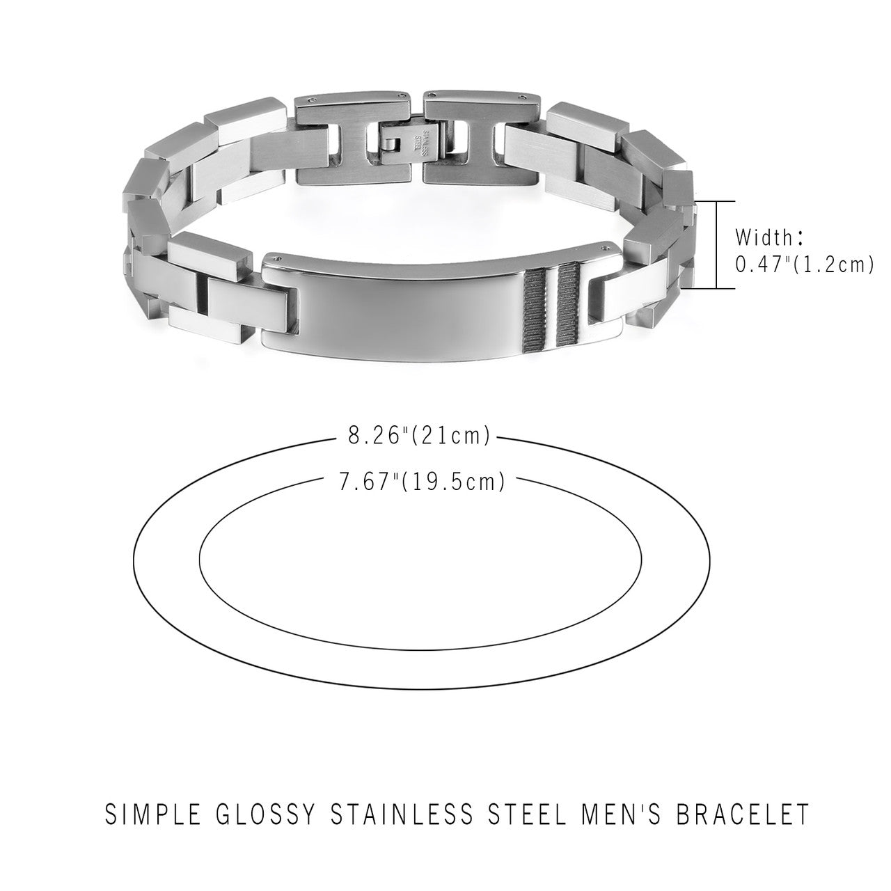 Mens ID Style high Polished Sleek Style Adjustable Clasp Stainless Steel Bracelet