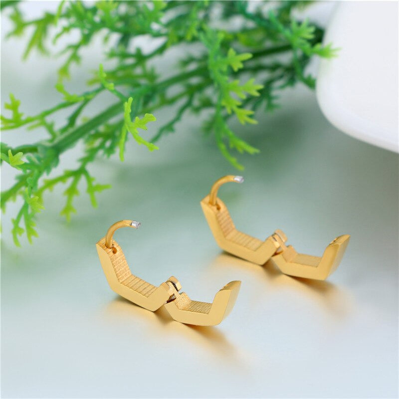 14k Gold Silver Black Octagon Huggie Style Stainless Steel Earrings