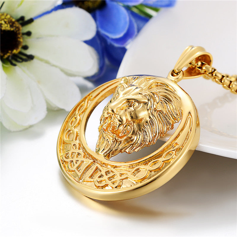 Mens No Fade Stainless Steel Hip Hop Lion Head Pendant Chain Necklace