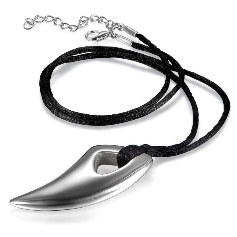 Mens No Fade Stainless Steel Wolf Tooth Leather Cord Pendant Chain Necklace