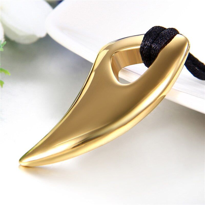 Mens No Fade Stainless Steel Wolf Tooth Leather Cord Pendant Chain Necklace