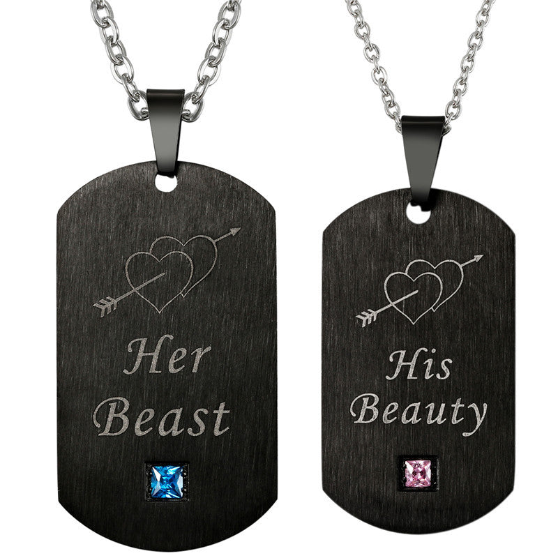 His Beauty Her Beast Mens Womens Couples Heart Crown Pendant Chain Necklace