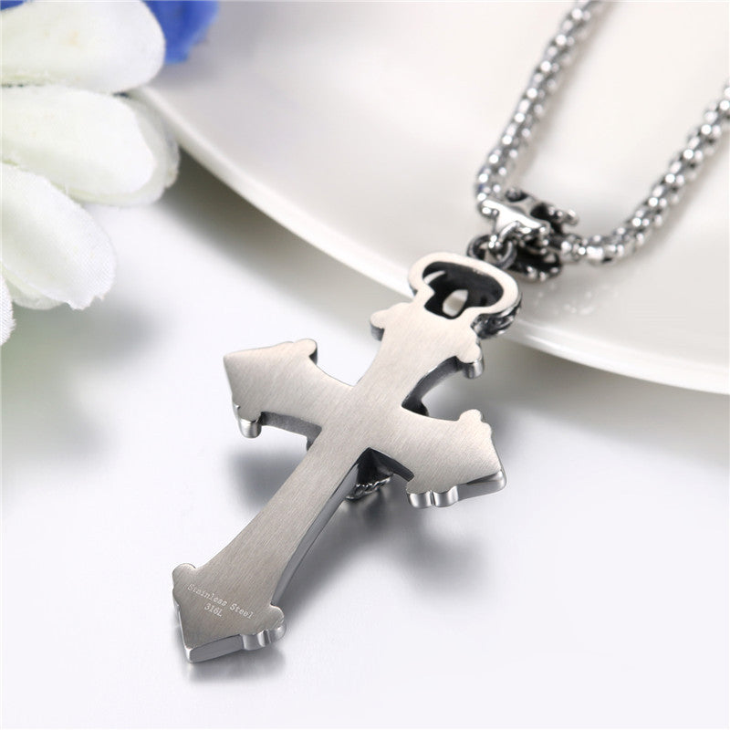 Kings Crown Lion Head No Fade Stainless Steel Cross Pendant Chain Necklace