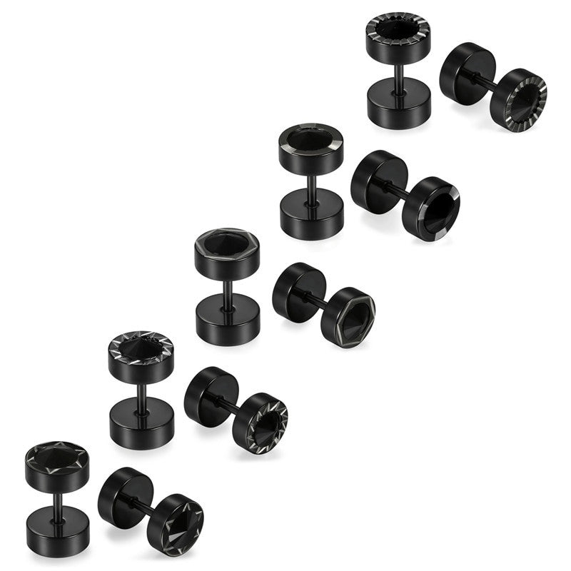 Mens Bling Bling Black CZ Black Out Stainless Steel Screw Back Earrings