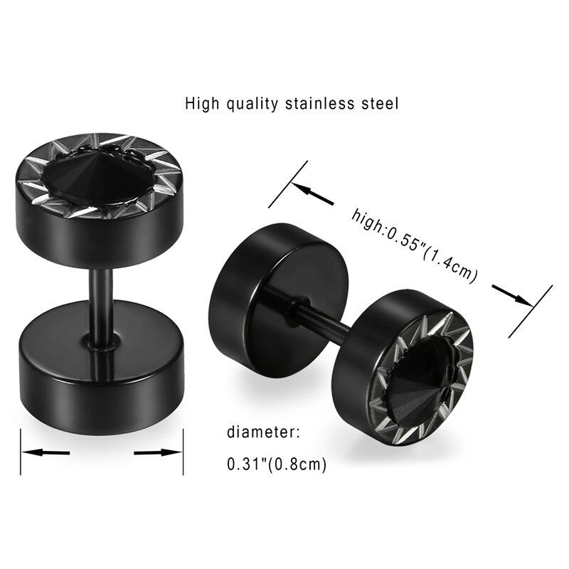 Mens Bling Bling Black CZ Black Out Stainless Steel Screw Back Earrings