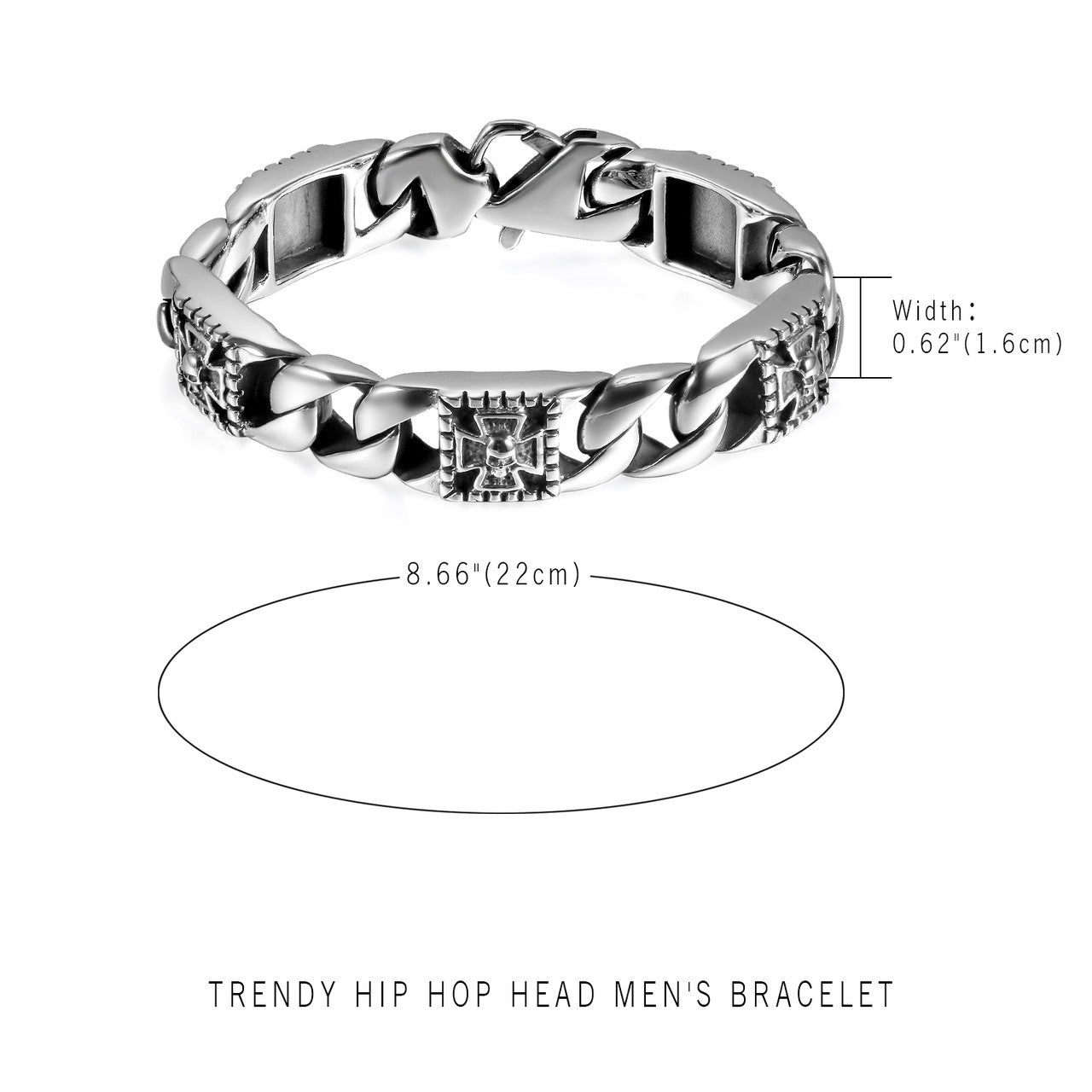 Mens Hip Hop No Fade Stainless Steel Chopper Cross Skull High Fashion Bracelets