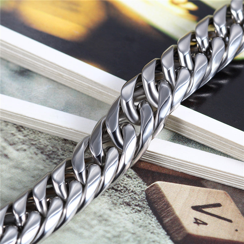 Mens No Fade Stainless Steel Rombo Style Cuban Link Chain Bracelet