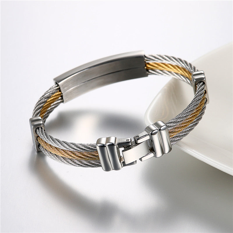 Mens Stainless Steel 14k Gold Silver Cross No Fade Bracelets