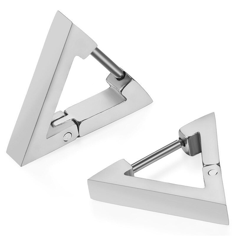 14k Gold Silver Black Triangle Pyramid Huggie Style Stainless Steel Earrings
