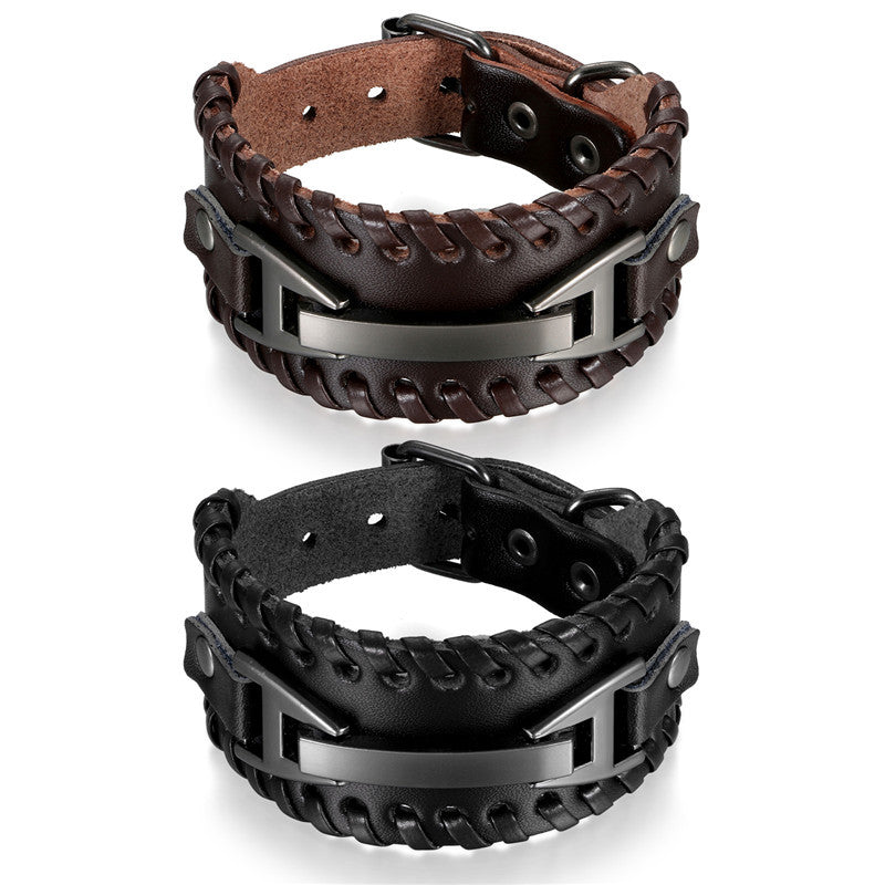 Mens Thick Pharaoh Style Genuine Leather Metal Clasp Classic Style Bracelet