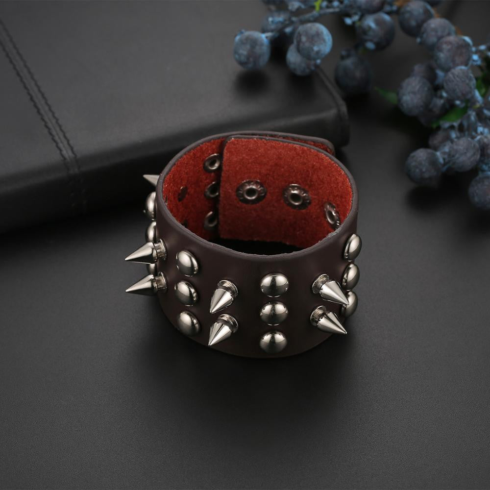 Personality Street Wear Punk Goth Rock Spikes Riveted Wide Leather Cuff Style Bracelets